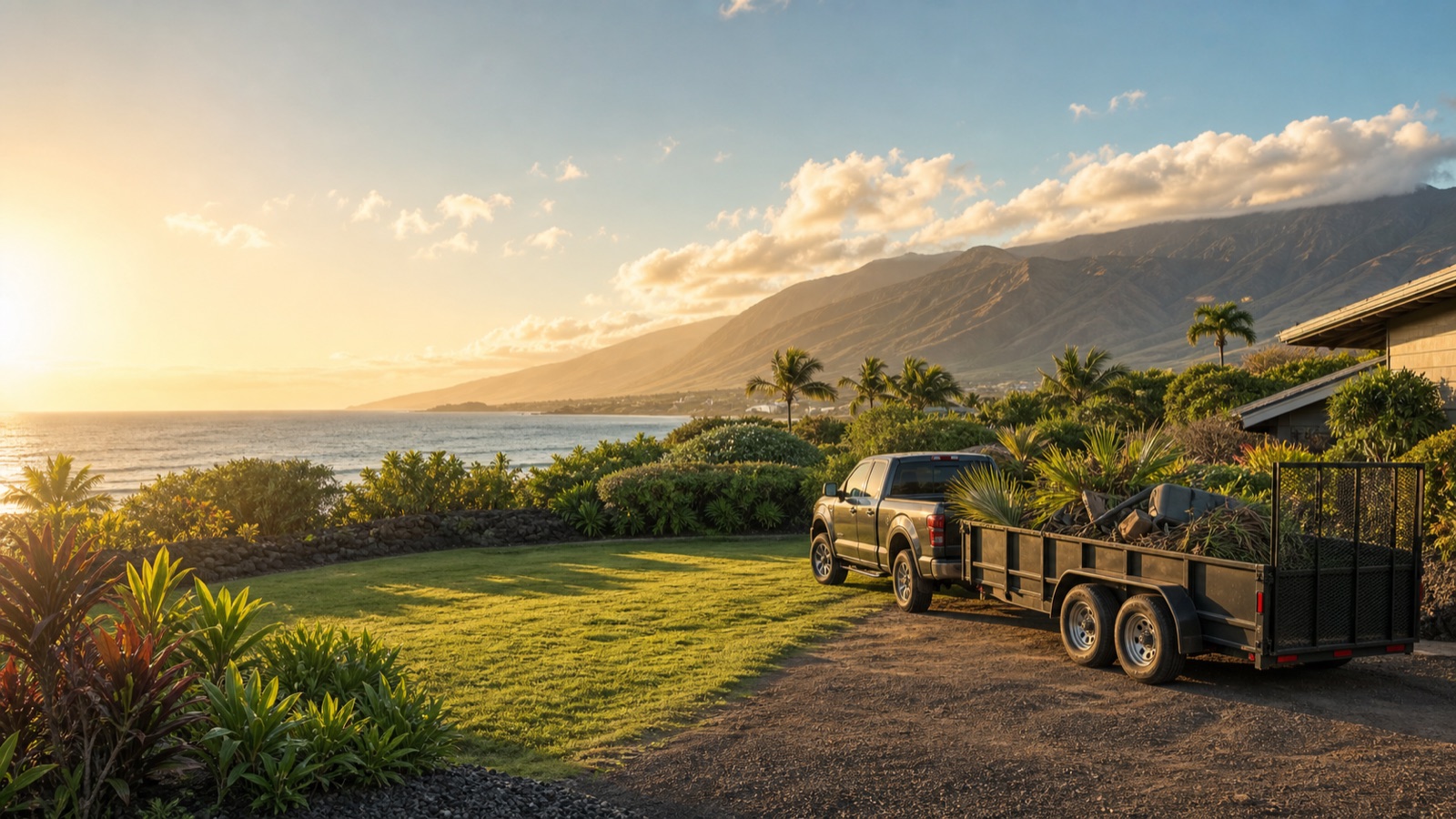 Maui coastline and hauling trailer background illustration